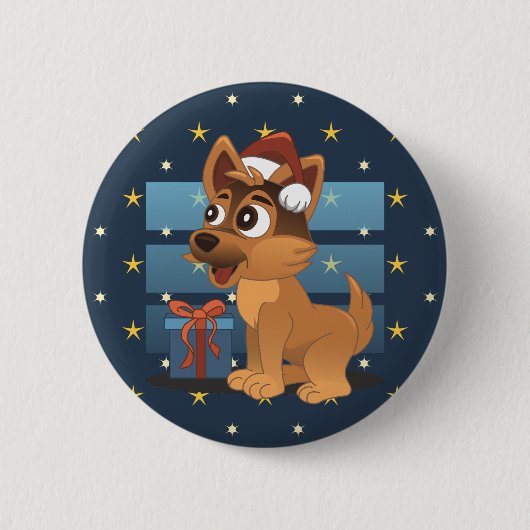 Cute German Shepherd puppy Cartoon Starry night Button (Vorderseite)