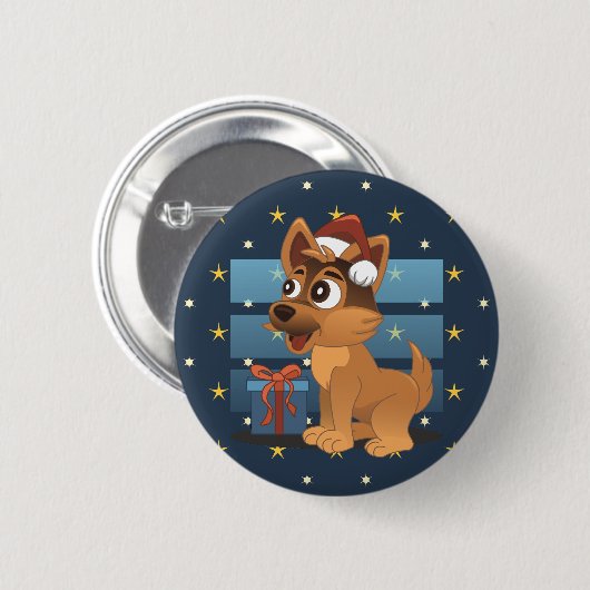 Cute German Shepherd puppy Cartoon Starry night Button (Vorne & Hinten)