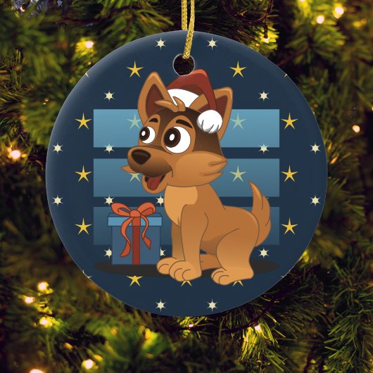 Cute German Shepherd puppy Cartoon Starry night Keramik Ornament