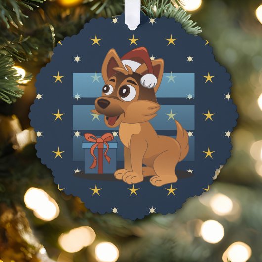 Cute German Shepherd puppy Cartoon Starry night Ornament Karte