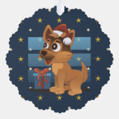 Cute German Shepherd puppy Cartoon Starry night Ornament Karte (Rückseite)