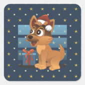 Cute German Shepherd puppy Cartoon Starry night Quadratischer Aufkleber (Vorderseite)