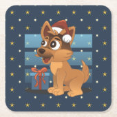 Cute German Shepherd puppy Cartoon Starry night Rechteckiger Pappuntersetzer (Vorderseite)