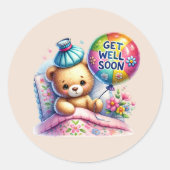 Cute get well soon bear  runder aufkleber (Vorderseite)