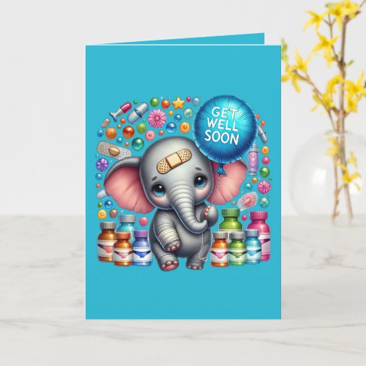 Cute get well soon elephant add message karte (Gelbe Blume)