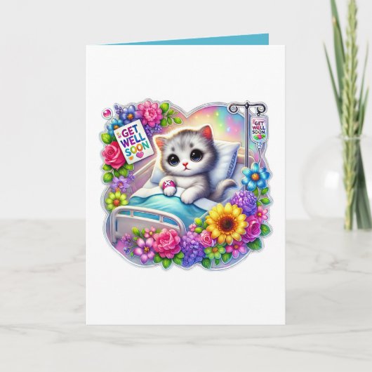 Cute get well soon kitten add message karte (Vorderseite)