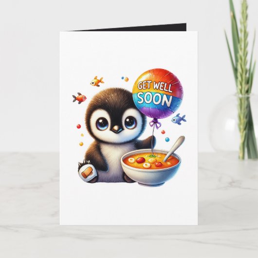 Cute get well soon penguin add message  karte (Vorderseite)