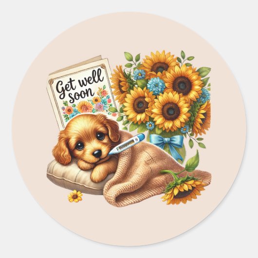 Cute get well soon puppy  runder aufkleber (Vorderseite)