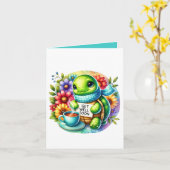 Cute get well soon turtle add message  karte (Gelbe Blume)