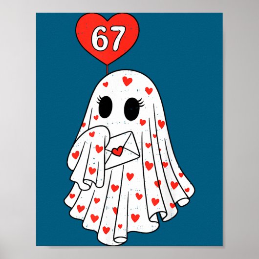 Cute Ghost 6 7 Six Seven Meme Valentines Day Men W Poster (Vorne)