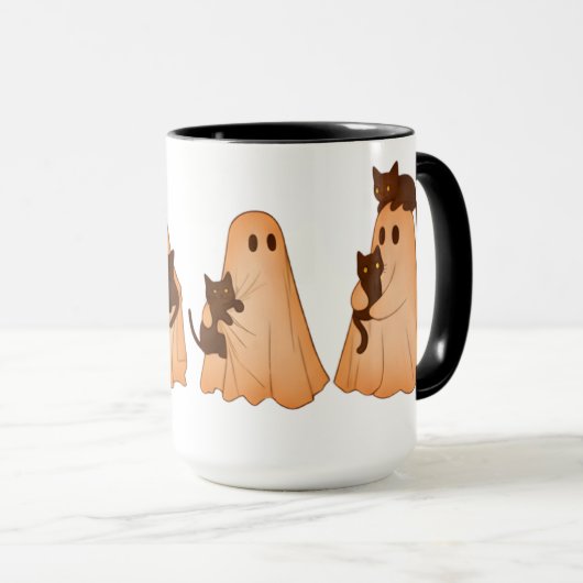 Cute Ghost and Black Cat Halloween Mug Tasse (VorderseiteRechts)