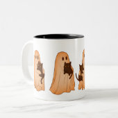 Cute Ghost and Black Cat Halloween Mug Zweifarbige Tasse (Vorderseite Links)