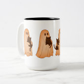 Cute Ghost and Black Cat Halloween Mug Zweifarbige Tasse (Vorderseite Links)