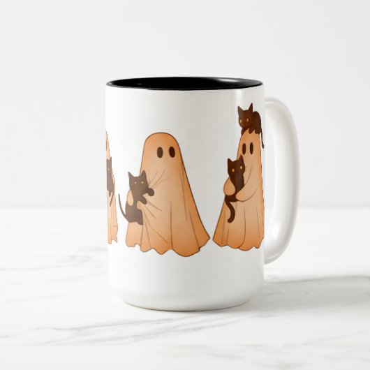 Cute Ghost and Black Cat Halloween Mug Zweifarbige Tasse (VorderseiteRechts)