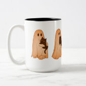 Cute Ghost and Black Cat Halloween Mug Zweifarbige Tasse (Links)