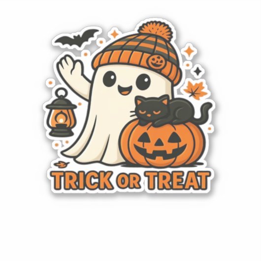 Cute Ghost and Black Cat Trick or Treat Classic T- Aufkleber (Vorderseite)