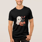 Cute Ghost and Cat With Pumpkin Tri-Blend Shirt (Vorderseite)