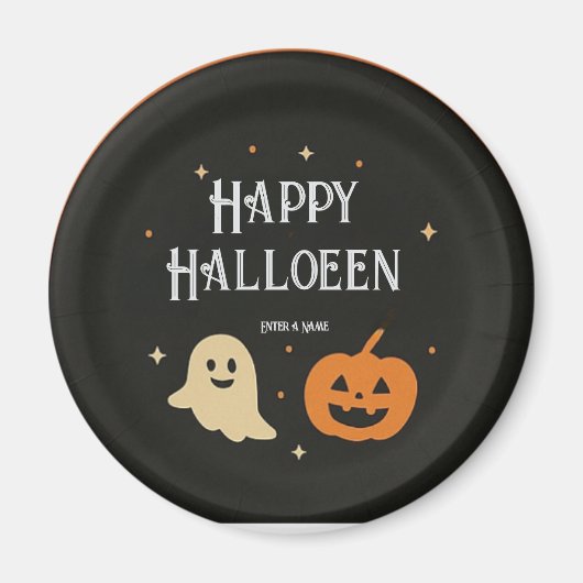 Cute Ghost and Pumpkin Halloween Paper Plate with Magnet (Vorne)