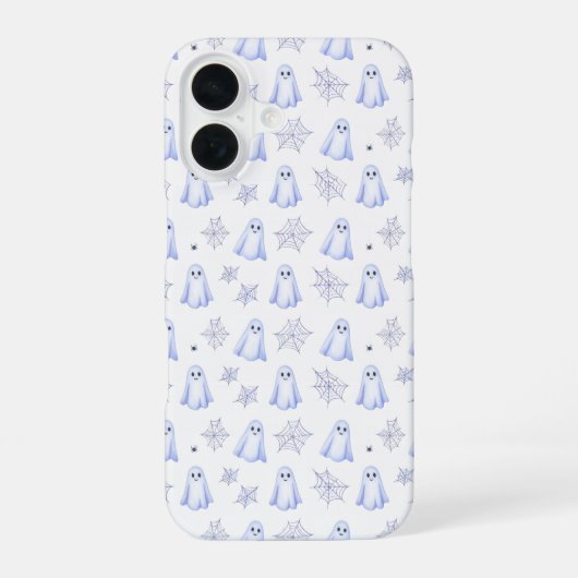 Cute Ghost and Spider Web Halloween Pattern iPhone 16 Hülle (Rückseite)