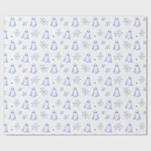 Cute Ghost and Spiderweb Halloween Geschenkpapier (Flach)