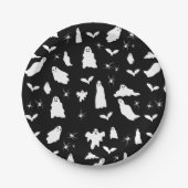 Cute Ghost, Bats & Spiders Halloween Pattern Pappteller (Vorderseite)