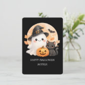 Cute Ghost & Black Cat Happy Halloween Card Einladung (Stehend Vorderseite)