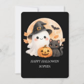 Cute Ghost & Black Cat Happy Halloween Card Einladung (Vorderseite)