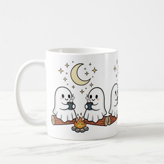 Cute Ghost Campfire Moon Spooky Season Mug Kaffeetasse (Links)