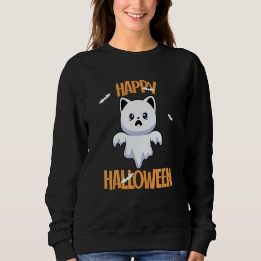 Cute Ghost Cat Halloween Cat Spooky Season Sweatshirt (Vorderseite)