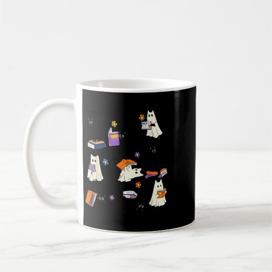 Cute Ghost Cat Reading Books Lover Bookish Hallowe Kaffeetasse (Links)