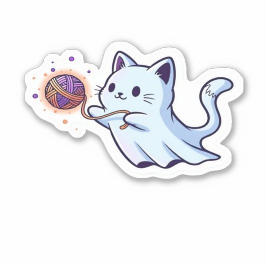 Cute Ghost Cat Spooky Halloween Kitten Magical W Aufkleber (Vorderseite)