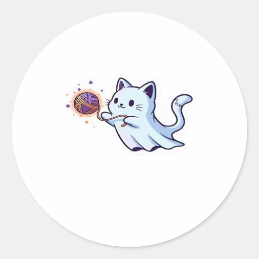 Cute Ghost Cat  Spooky Halloween Kitten  Magical W Runder Aufkleber (Vorderseite)