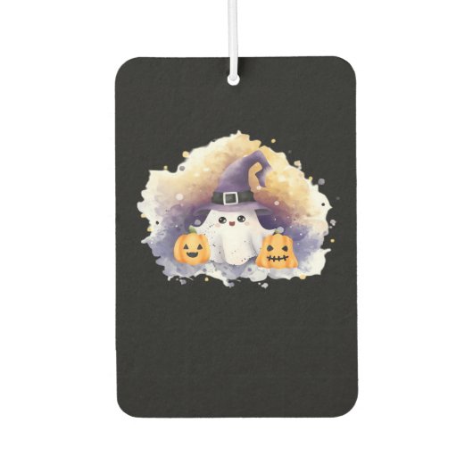 Cute Ghost Cat with Pumpkins � Kawaii Halloween Ar Autolufterfrischer (Vorderseite)