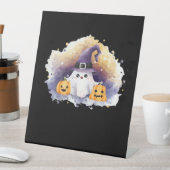 Cute Ghost Cat with Pumpkins � Kawaii Halloween Ar Sockelschild (In Situ)