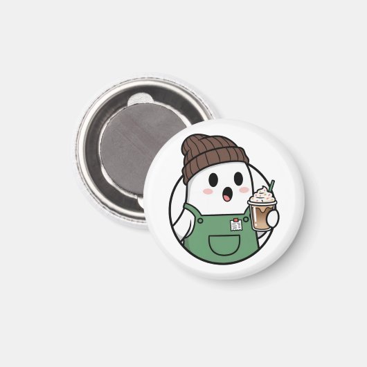 Cute Ghost Coffee Button Magnet (Vorderseite/Rückseite)