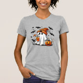 Cute Ghost Coffee Pumpkin Halloween T-Shirt (Vorderseite)