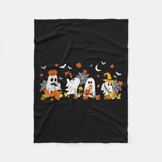 Cute Ghost Drinking Coffee Halloween Fall Ghost Bo Fleecedecke (Vorderseite)