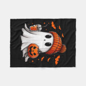 Cute Ghost Drinking Ice Coffee Halloween Pumpkin M Fleecedecke (Vorderseite (Horizontal))