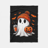 Cute Ghost Drinking Ice Coffee Halloween Pumpkin M Fleecedecke (Vorderseite)