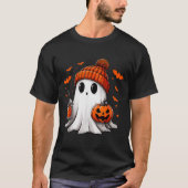 Cute Ghost Drinking Ice Coffee Halloween Pumpkin M T-Shirt (Vorderseite)