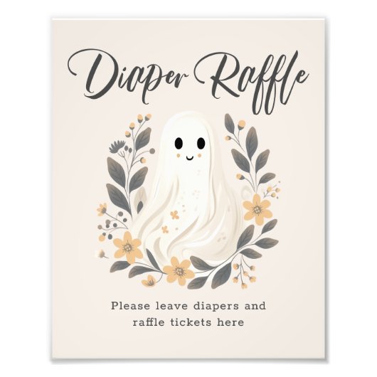 Cute Ghost Fall Diaper Raffle Baby Shower Sign Fotodruck (Vorne)