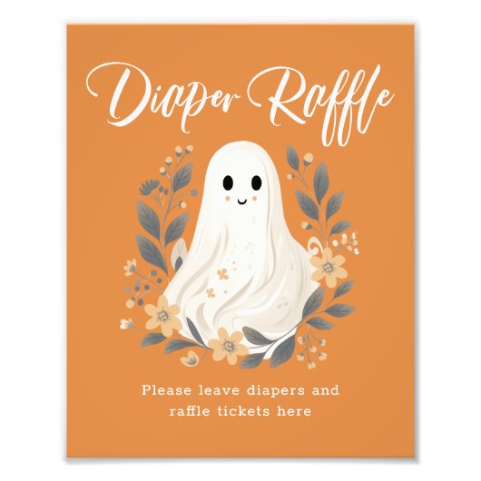 Cute Ghost Fall Diaper Raffle Baby Shower Sign Fotodruck (Vorne)
