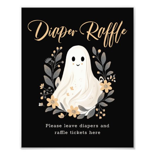Cute Ghost Fall Diaper Raffle Baby Shower Sign Fotodruck (Vorne)