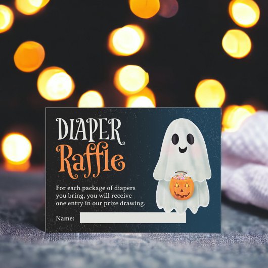 Cute ghost Halloween diaper raffle baby shower Begleitkarte