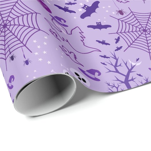 Cute ghost Halloween Elegant purple Geschenkpapier (Rolleneckpunkt)