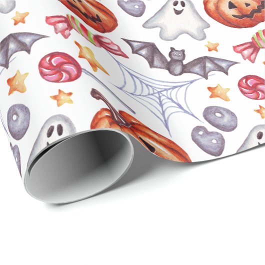 Cute ghost Halloween  Geschenkpapier (Rolleneckpunkt)