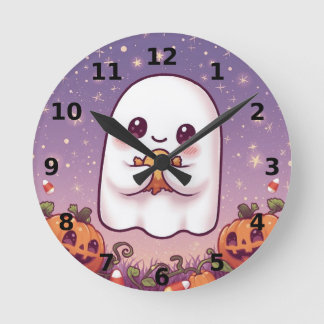 Cute Ghost Halloween Wall Clock ⏰👻 Runde Wanduhr