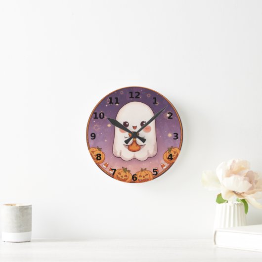 Cute Ghost Halloween Wall Clock Runde Wanduhr (Zuhause)