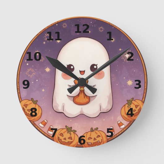 Cute Ghost Halloween Wall Clock Runde Wanduhr (Vorderseite)