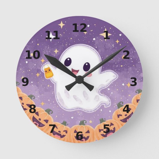 Cute Ghost Halloween Wall Clock ⏰🎃 Runde Wanduhr (Vorderseite)